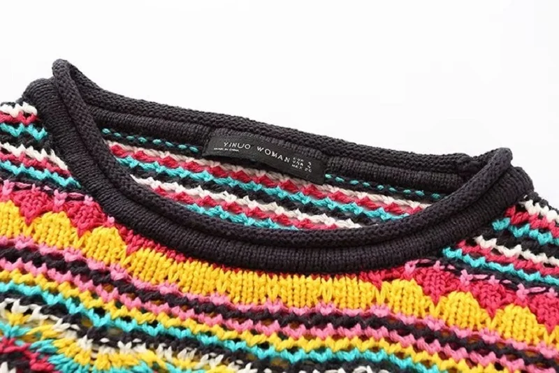 Винтажный милый разноцветный ТРИКОТАЖНЫЙ КОРОТКИЙ женский свитер, новая мода, круглый вырез, длинный рукав, женские пуловеры, Повседневный пуловер для женщин