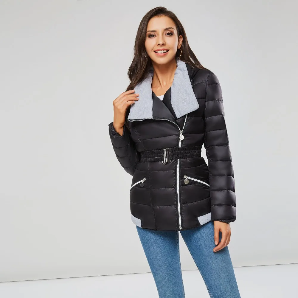2018 Winter Coats Women Parkas Cotton Warm Thick Short Jacket Coat with Belt Slim Casual zipper Gothic Black Outerwear Overcoats -