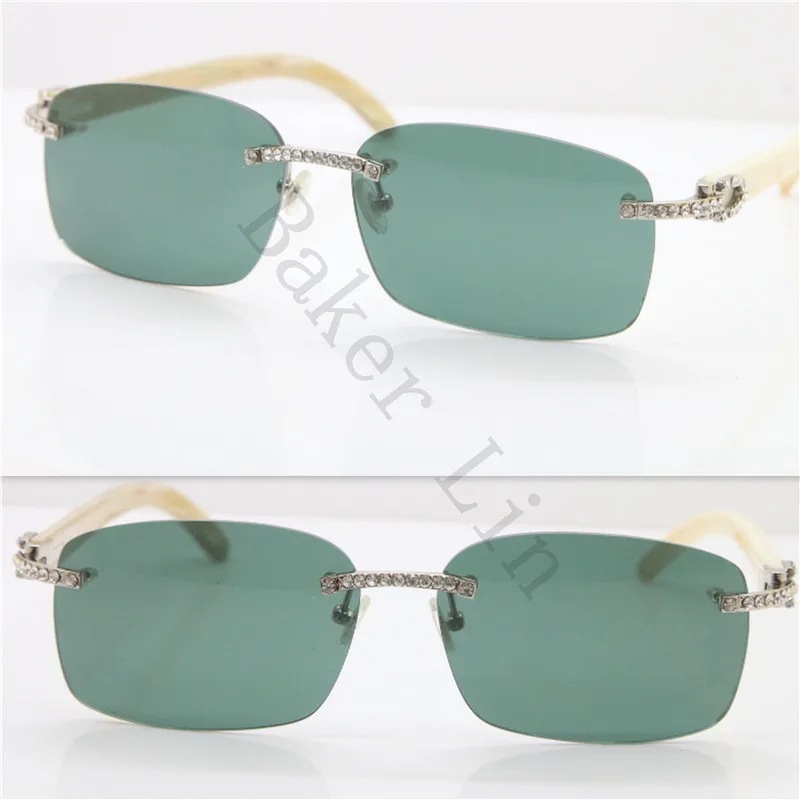 Cartier Rimless Smaller Big Stones 8200759A Original White Genuine Buffalo Horn Sunglasses (6)