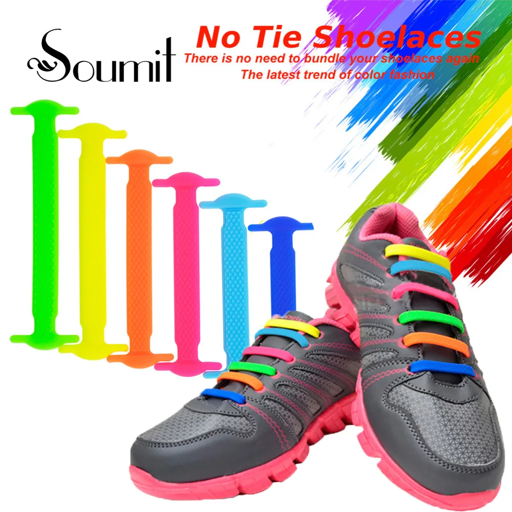

12pcs Creative Waterproof No Tie Elastic Silicone Shoelace for Men Women Kid Athletic Running Neednt Tie Lazy Sneakers Shoelaces