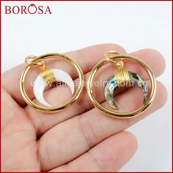 

BOROSA 5PCS Mix Colors Gold Color Natural White Shell Abalone Shell Horn Pendant for Necklace Druzy Jewelry G1518