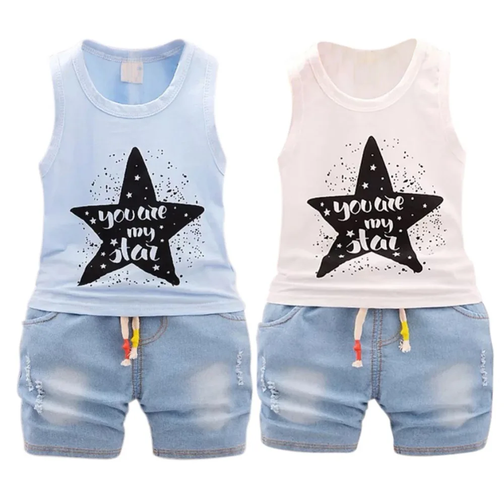 Children Sets Summer New Baby Boy Star Sleeveless Pullover Vest +Jeans