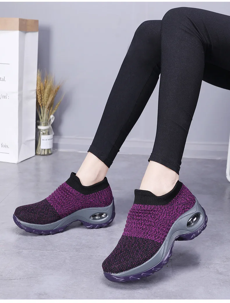 Spring Sneakers Women Flats Shoes Breathable Mesh Casual Platform Shoes Woman Creepers Comfortable Black Sock Shoes (15)