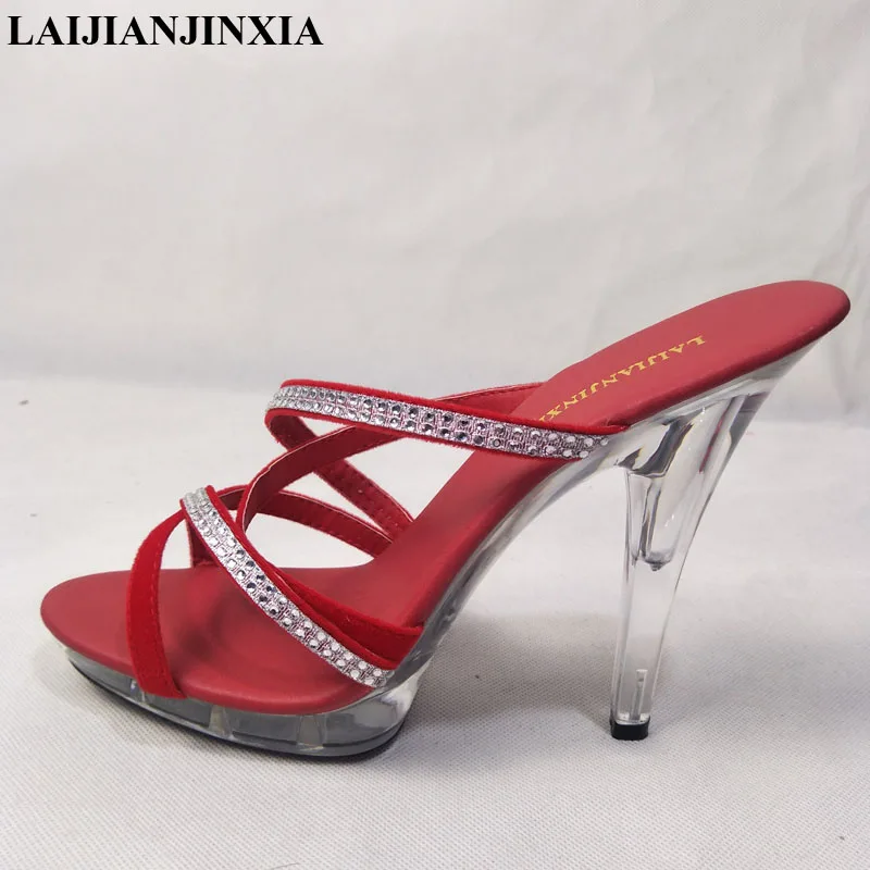 Qualité Talons Noir Cm Haute Femme Sexy 13 Femmes D'été Toe Diapositives forme Peep Laijianjinxia Chaussures Souper Nouvelles Plate rouge Pantoufles xw0qUgAP
