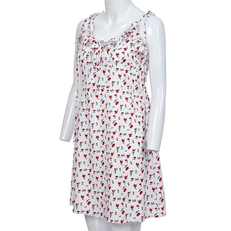  New Fashion Women Summer Casual Daily Sexy Sleeveless Flower Print Casual Mini Beach Style Mini Dress #4A17  (8)