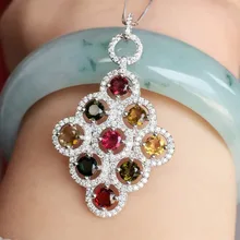 Натуральный многоцветный Турмалин Подвеска S925 серебро Природный камень кулон Цепочки и ожерелья модный роскошный большой круглый Женщины Ювелирные