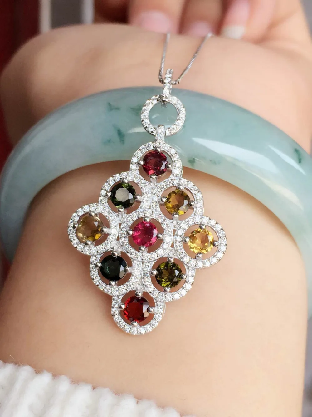 Buy Natural multicolor tourmaline pendant S925 silver