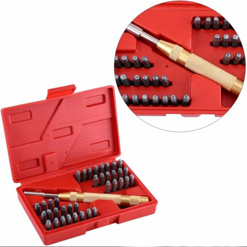 

38Pcs Automatic Letter Number Stamping Metal Punch Stamp Set Tool Kit for Plastics Leather Soft Metal Punch Imprint Stamping Die