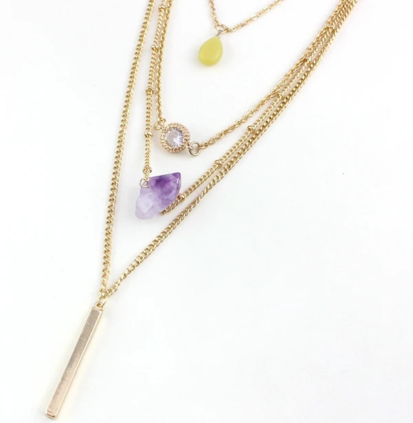 

Multi Layer Necklace Gold Fine Jewelry Purple Stone Zircon Long Necklace stone four layer necklace