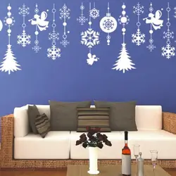 Бесплатная доставка Снежинка Ангел Рождественская елка съемные стенки Стикеры наклейки Декор окна для магазина белый