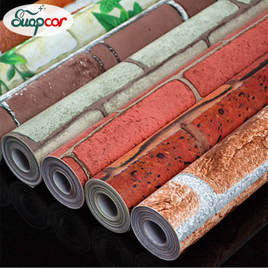 PVC Self-Adhesive Brick Pattern Wall Stickers Waterproof Moisture-Proof Retro Decorative Film Restaurant Background Wallpaper