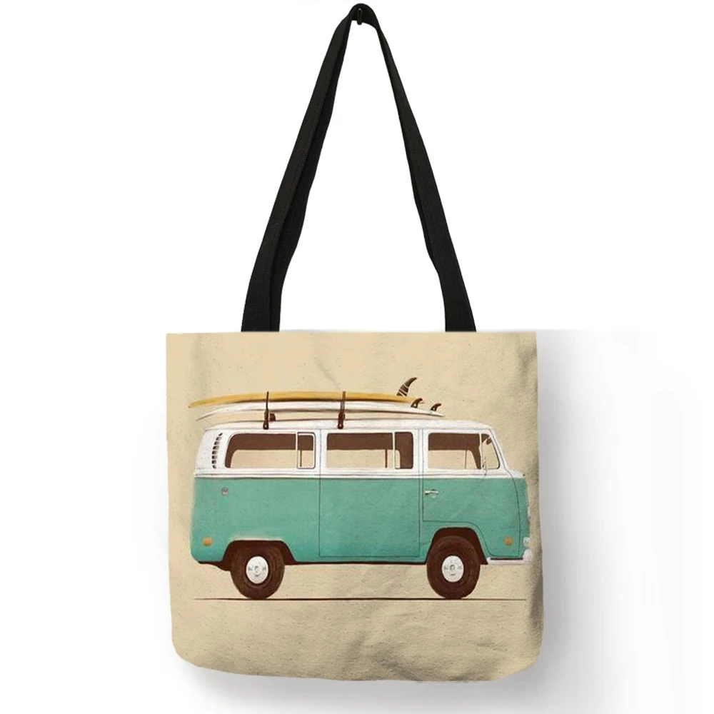 

Creative Vintage Car Print Women Fashion Casual Tote Bag Personalized Linen Shopping Bag With Print Student School Travel Bags