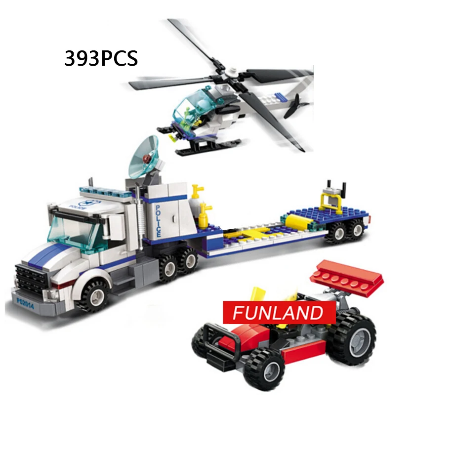 

City super police Helicopter transport team building block policeman swat Bandit figures Flat Trailer truck car bricks toys