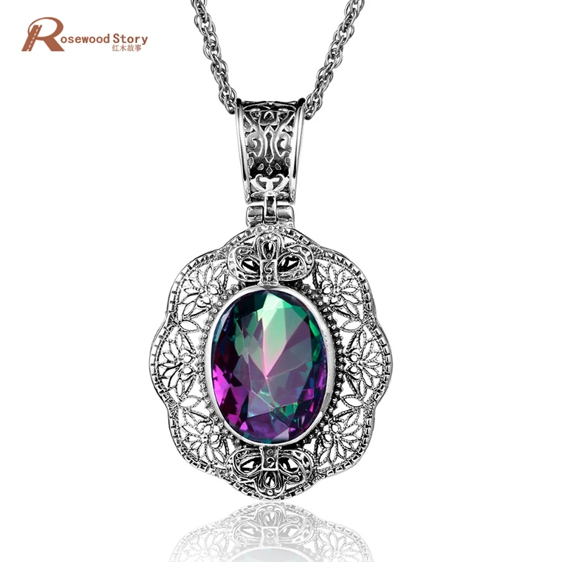 

Fashion Pear Stone Pendant Real 925 Sterling Silver Pendant Mystic Rainbow Crystal For Women Wholesale Guardian Angel Pendant