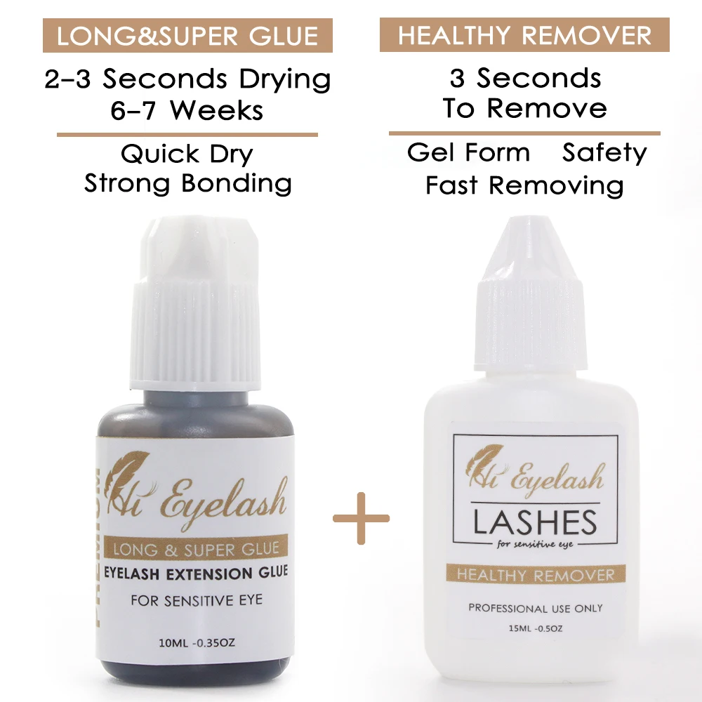 

10ML Hieyelash 2-3s Fast Drying Professional Eyelash Extension Super Glue and 15Ml Eyelash Extension Remover Glue Adhesive Kit