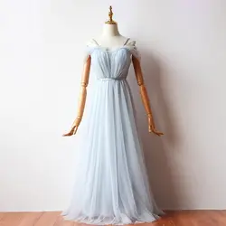 Платье в пол для свадебной вечеринки голубое платье подружки невесты на бретельках с плиссированной спинкой