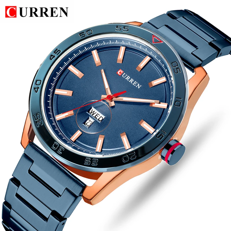 

CURREN Top Brand Luxury Blue Watches Mens Business Casual Quartz Watch Male Clock Fashion Stainless Steel Waterproof Wristwatch
