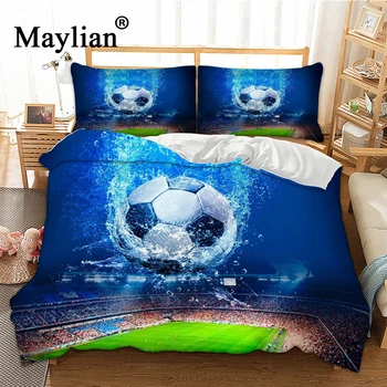 

High quality Football Bedding Sets 3pcs 3D Duvet Cover Bed Sheet Pillow Cases Size EU/CN/US Queen King Blue Home Textile BE1013