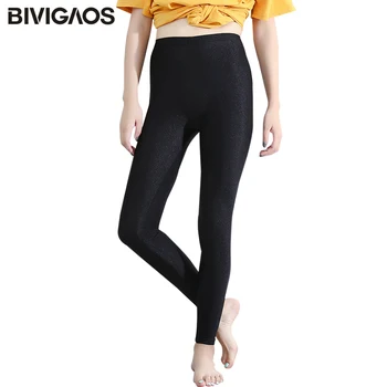 BIVIGAOS Women High Stretch Thin Gloss Leggings Black Slim Workout Leggings Ankle Length Sexy Legging Pants For Women Pantalones ving winter casual leggings women fashion stretch slim ladies leggings ankle length black