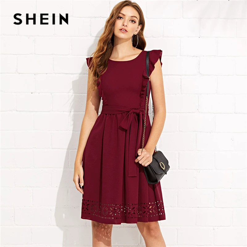 GORLYA Girls Cold Shoulder Dress With Pockets - Flounce Trim Elegant Outfit For 4-14 Years