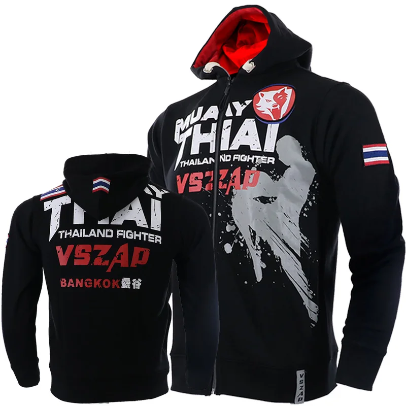 

2018 VSZAP Mens MUAY THAI MMA Sweatshirt Autumn&Winter Long sleeve Hoodies Pullover Casual zipper Printing Drawstring Hip Hoody