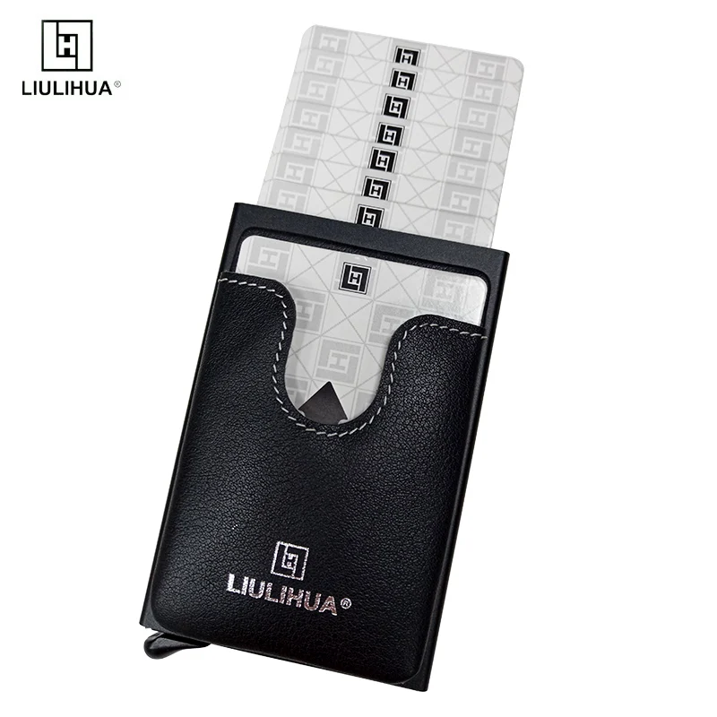 

New style Men Slim Metal Automatic Pop up Credit Card Purse Aluminum Wallet ID Card Holder With back pocket leather wallet