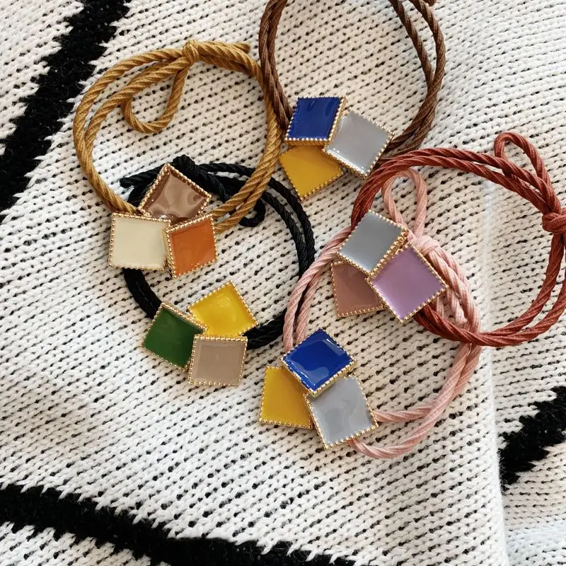 1pcs Macaron Color Acrylic Hair Bands Geometric Square Hit Color Enamel Hair ring Women Hair Accessories