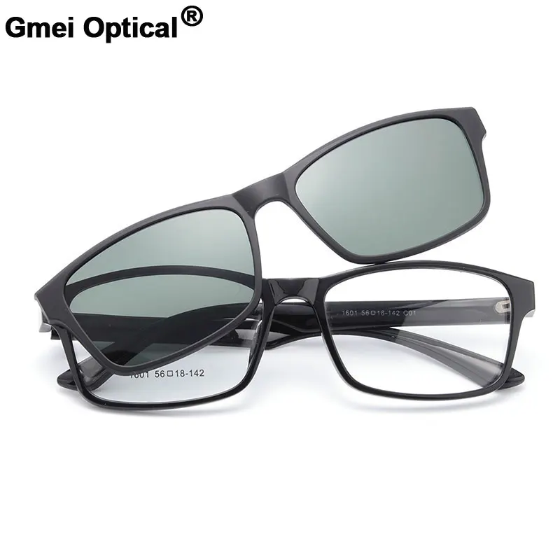 

Gmei Optical 1601 Urltra-Light TR90 Eyeglasses Frame with Polarized Clip-on Sunshades for Women and Men Eyewear