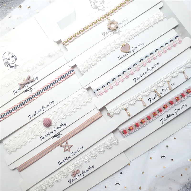 

Korea Fabric Lace Plaid Striped Flower Summer Girls Woman Choker Fresh Vintage Clavicular chain Short Necklace Jewelry-JQCK001F