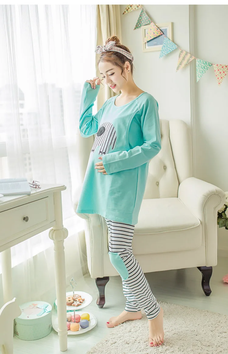 Женский комплект одежды для беременных пижамный комплект для беременных пижамы мягкие хлопковые топы с длинными рукавами и штаны пижамы для беременных мышь
