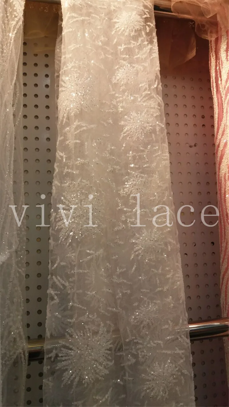 

5yards yan007 crystal clear white lovely dobby glued glitter hand print french tulle mesh lace for sawing