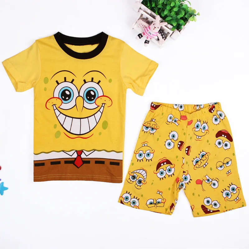 

Sport Suit Children's Summer Boys Girl Clothing Sets Cartoon Short Sleeve T Shirt + Short Pants Spongebob Child Clothes 2-9Y