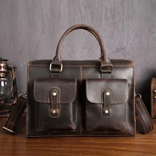 Винтажная Повседневная кожаная сумка Crazy Horse с несколькими карманами, 13 дюймов, Воловья кожа, сумка через плечо, портфель для ноутбука, сумка для мужчин