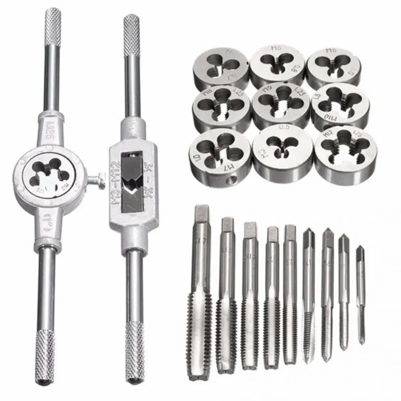 

20pcs Tap Dies set M3-M12 tap set Screw Thread Metric Plugs Taps & Tap wrench & Die wrench hand screw taps Hand Threading tools