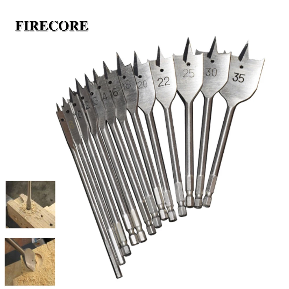 FIRECORE 13Pcs 6 35mm Flat Drill Long High Carbon Steel Wood Flat Drill