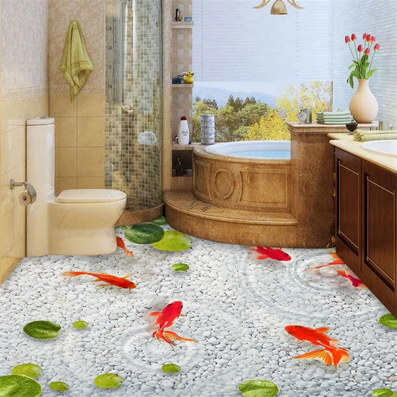 beibehang Lotus leaf fish Custom photo Wallpaper Waterproof Self-adhesive Wall Sticker 3D Floor Painting Mural Wall Paper roll