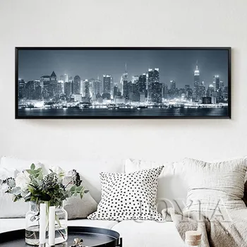 

Home Decor City Night Wall Art Canvas New York Skyscrapers Skyline Cityscape Decoeative Wall Picture Living Office Decoration
