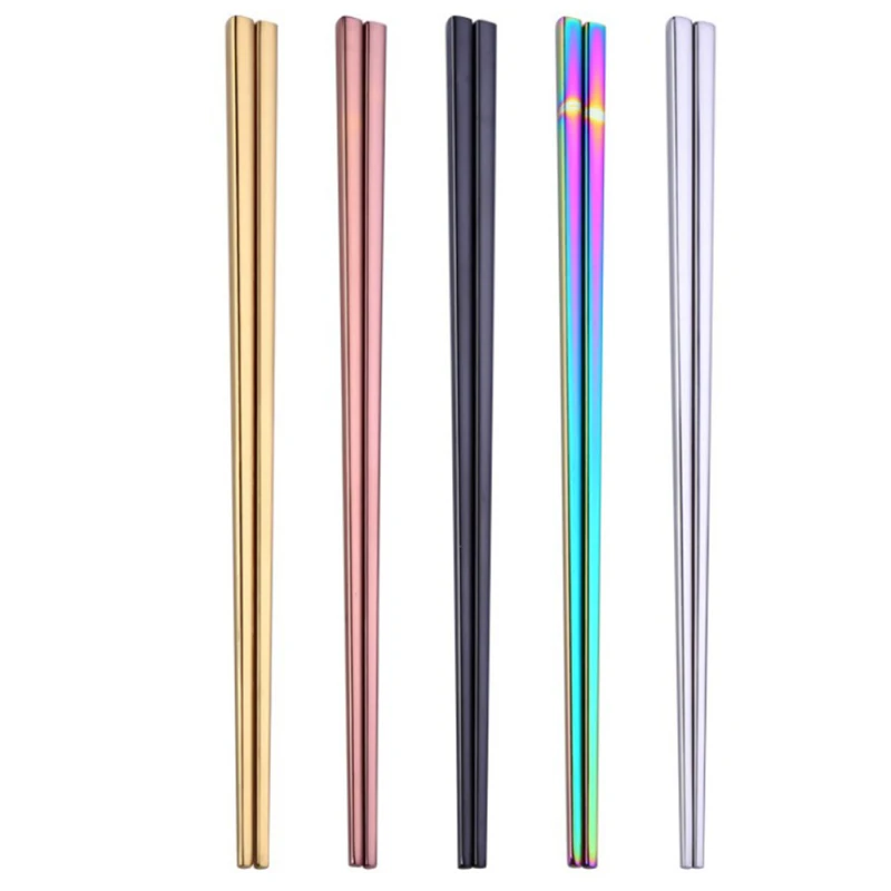 

23cm 1 Pair Stainless Steel Dining Table Colorful Length Chopsticks Dishware Kitchen Gadgets Fork Tableware Supplie