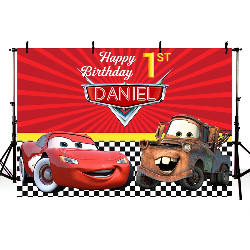 

Photography Backdrop Red Cartoon Movie Characters Cars Boys Happy Birthday Party Backgrounds for Photos Studio 7x5FT Vinyl