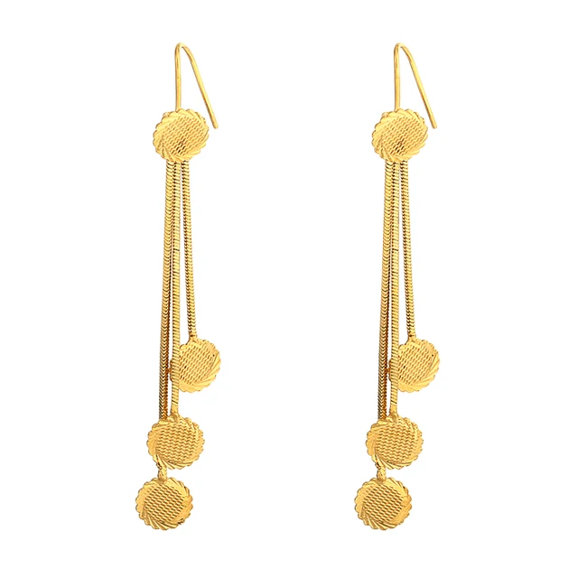 Three Layers Tassel Jewelry Gold Filled Disk Drop Earrings For Women