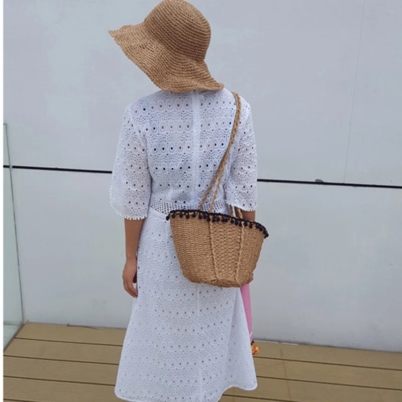 Women Beach Bag 2017 Bohemian Straw Bags Handmade Summer Travel Tote Drawstring Basket Vacation Shopping Handbags SS0282 (1)