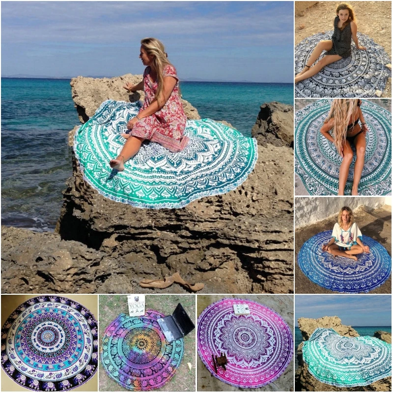 

round Indian Mandala cotton printed throw roundie beach shawl suncreen shawls yoga mat tablecloth home decor YOUNGER STORE YG055