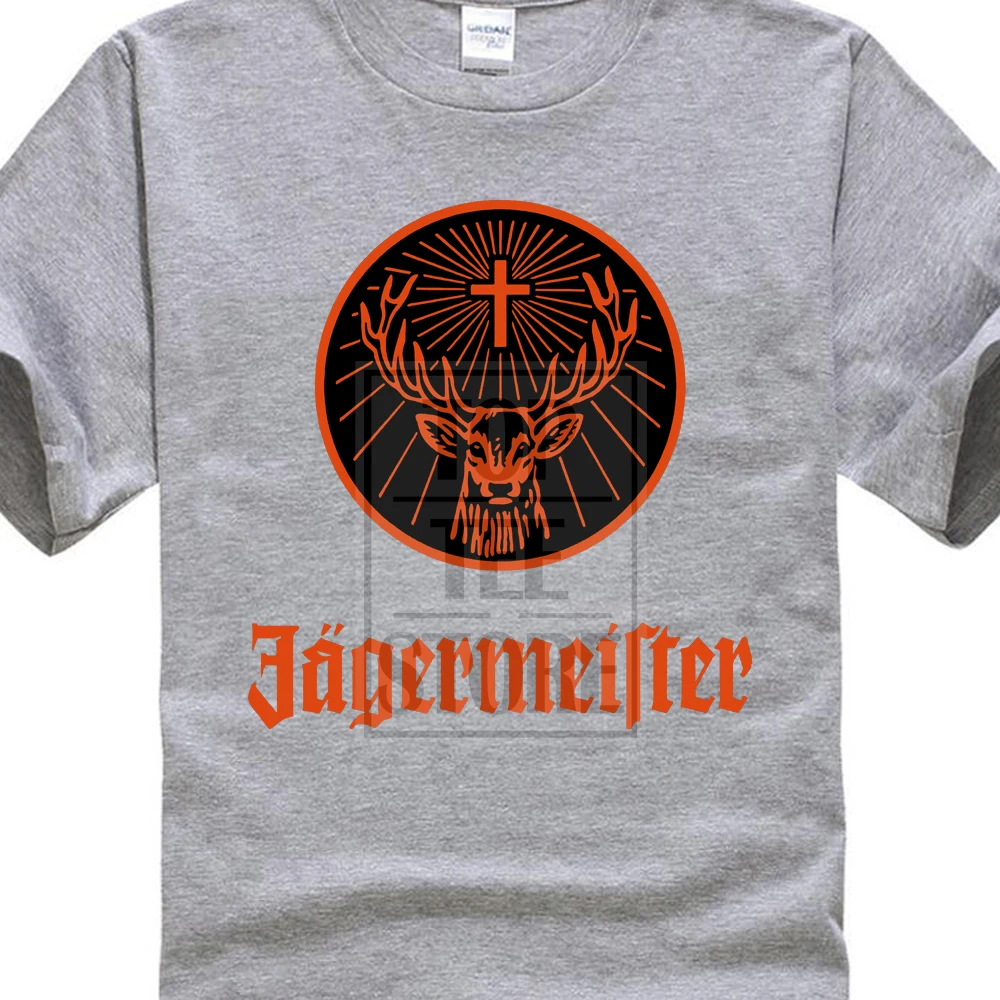 Jagermeister футболка алкоголь напиток логотип оранжевый печатных Мужская Размеры S 2Xl - Цвет: Серый