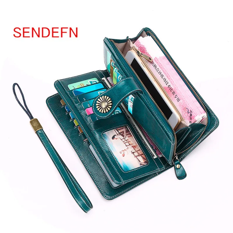 

Sendefn 2018 Large Capacity Women Clutch New Wallet Split Leather Female Long Wallet Women Zipper Strap Hollow Out Coin Purse