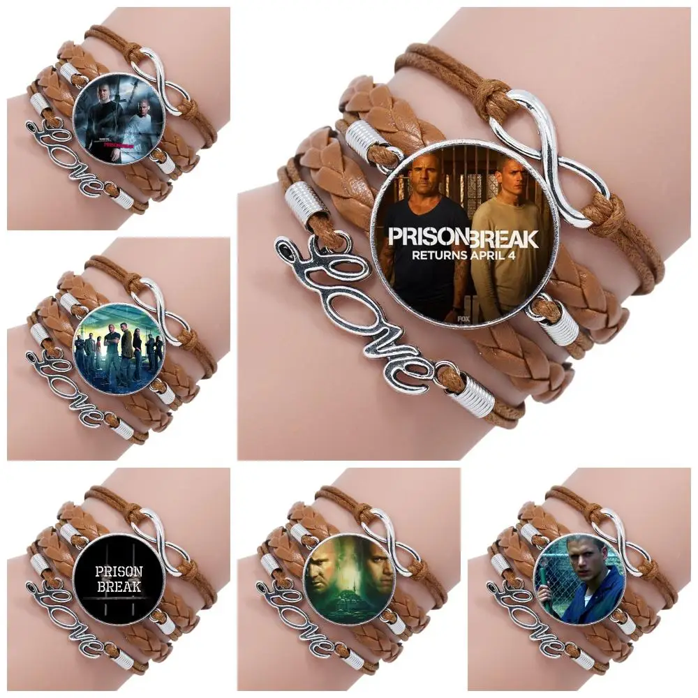 

Vintage Cabochon Colorful Collar Multilayer Black/Brown Leather Bracelet Bangle For Unisex Prison Break