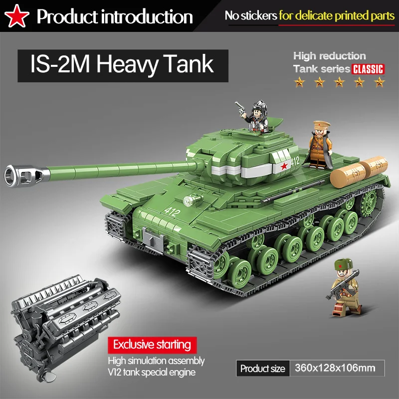 1068pcs-Military-IS-2M-Heavy-Tank-Soldier-Weapon-Building-Blocks-Compatible-LegoINGLY-Tank-WW2-Bricks-Army (6)