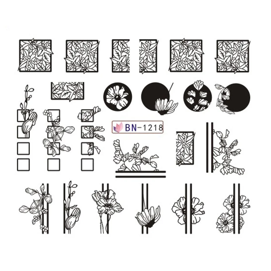 1 шт черный цветок для дизайна ногтей Наклейка полые акварельные цветочные конструкции переводная вода Маникюр слайдер Декор JIBN1213-1224-1 - Цвет: BN1218