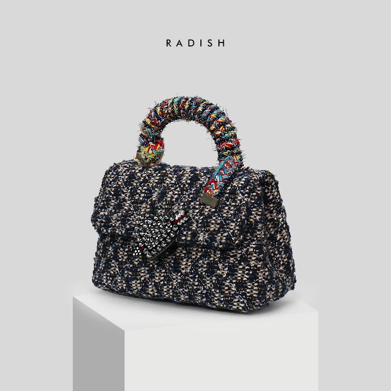 

RADISH Modern Women Bags Designer Weaving Plaid Jacquard Diamond Heart Hand Clutch Bag