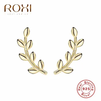 

ROXI Boho Leaf Earring Ear Crawlers Wedding Jewelry Korean Trendy Minimalism Leaves Climber 925 Sterling Silver Earrings Brincos
