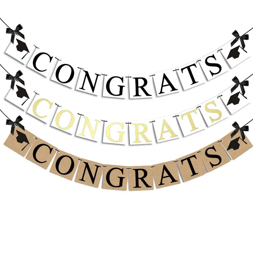 CONGRATS Party Decoration Banner Classy Kraft Paper Bunting Garland Graduation Black Letter
